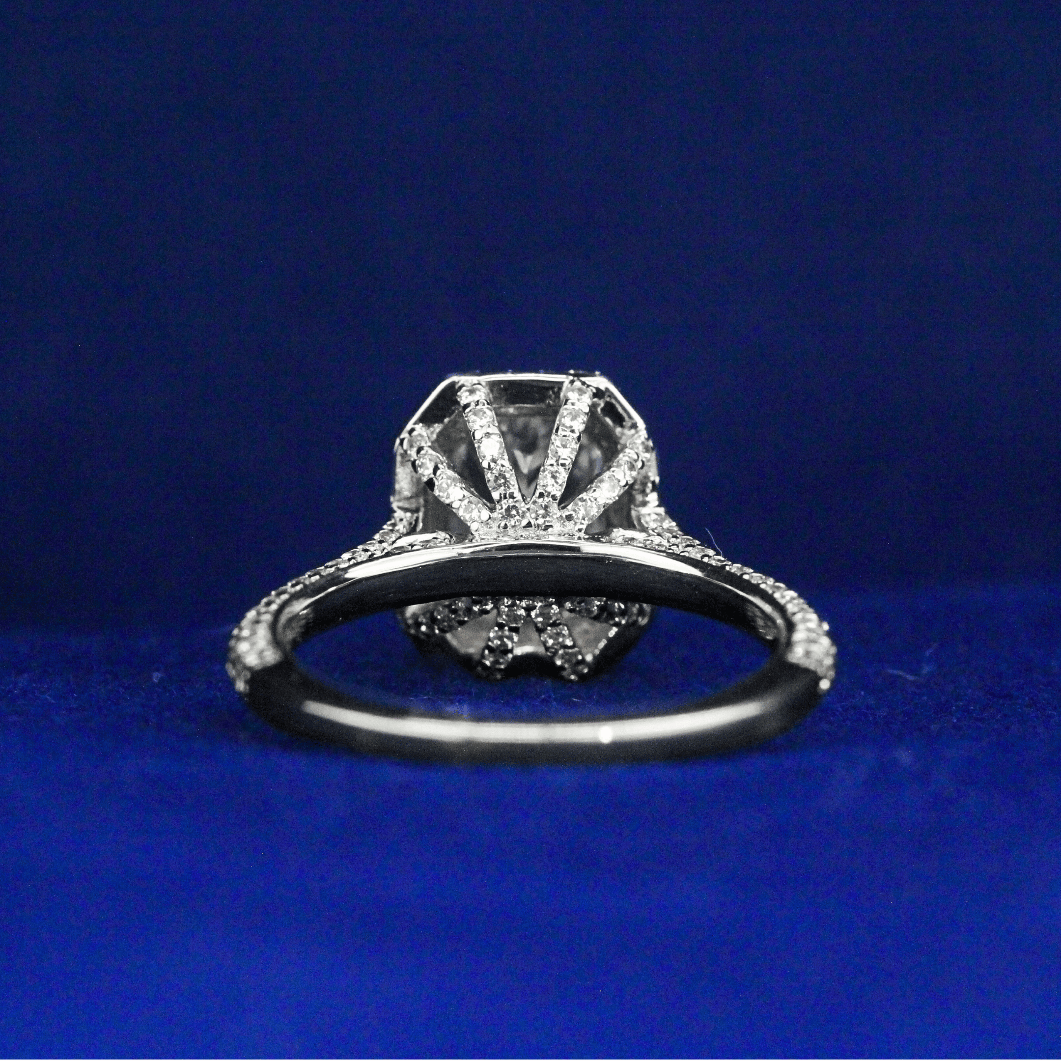 Back view of Pavé-Set Radiant Cut Diamond Ring with Moissanite diamonds – Fine jewelry

