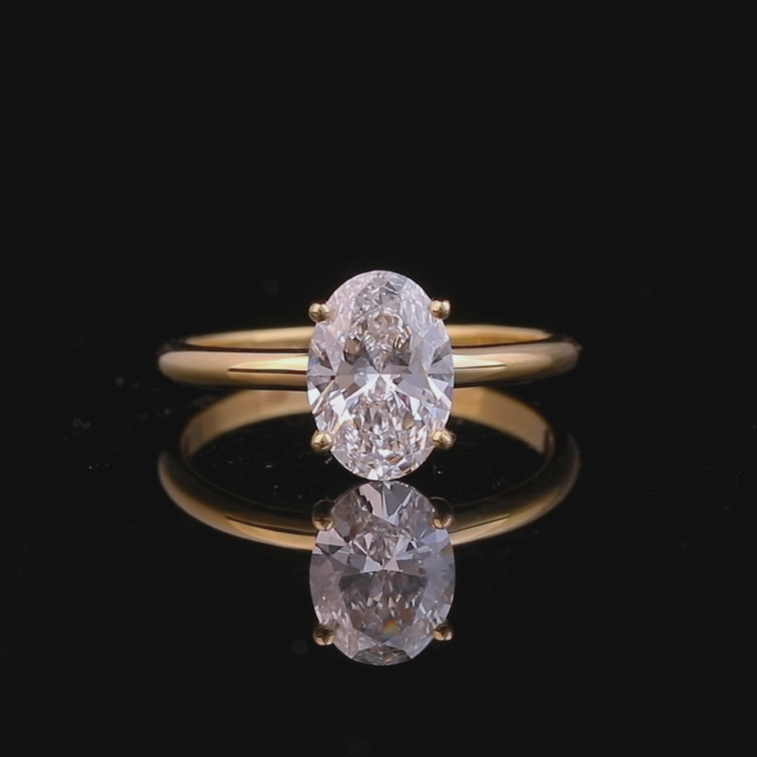 Oval Cut Hidden Halo Moissanite Engagement Ring – Yellow Gold Solitaire Ring with Hidden Diamond Halo | 925 Silver, 10K, 14K & 18K Gold