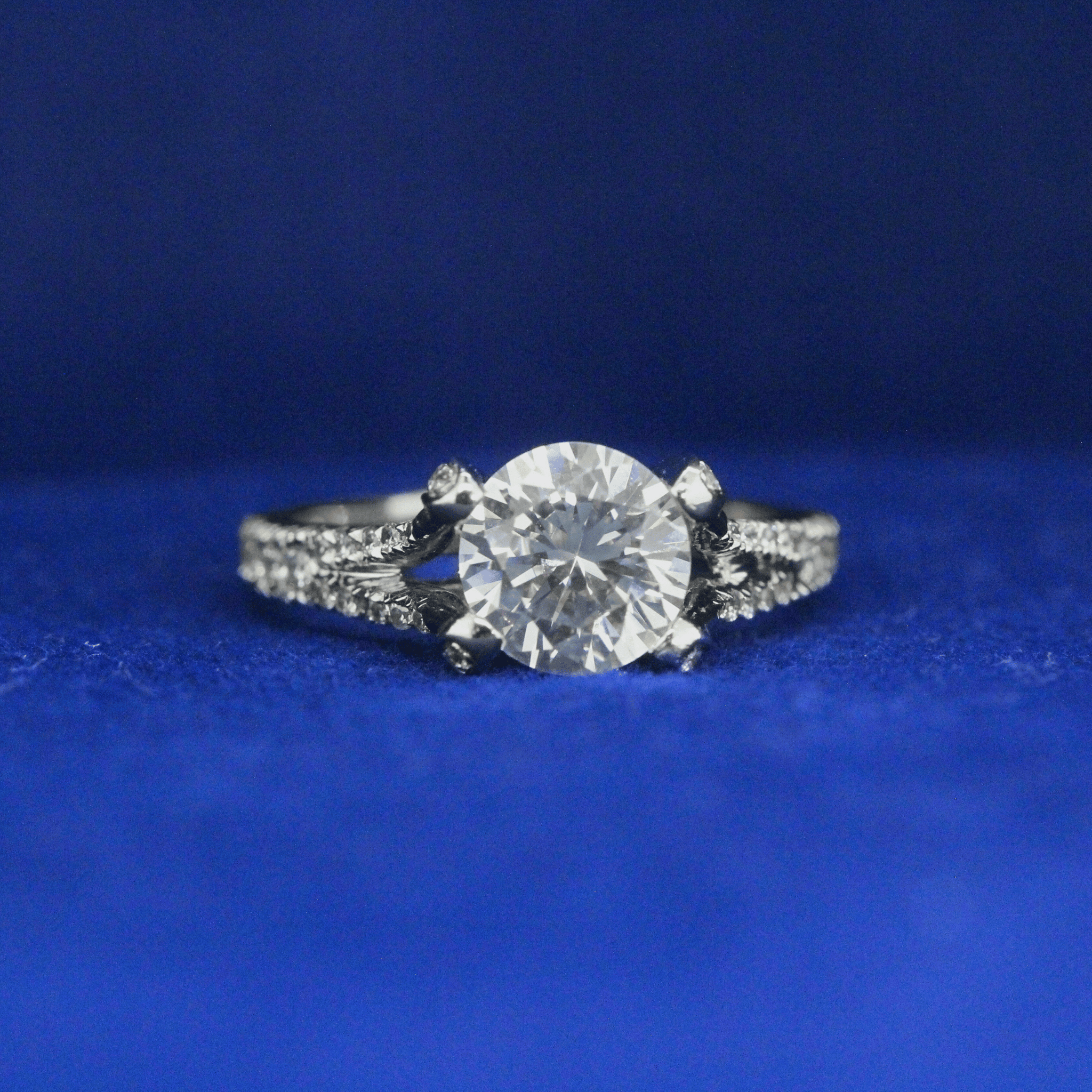 Front view of Round Solitaire Ring with Moissanite diamond – Fine jewelry

