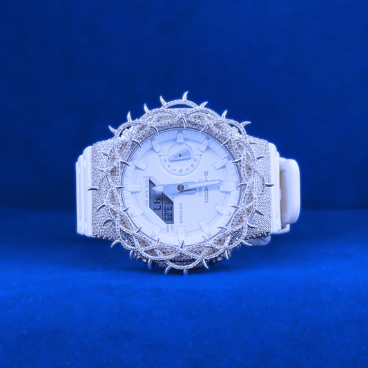Front view of The Royal Frost Phantom custom iced-out hip-hop watch with MOISSANITE diamonds.

