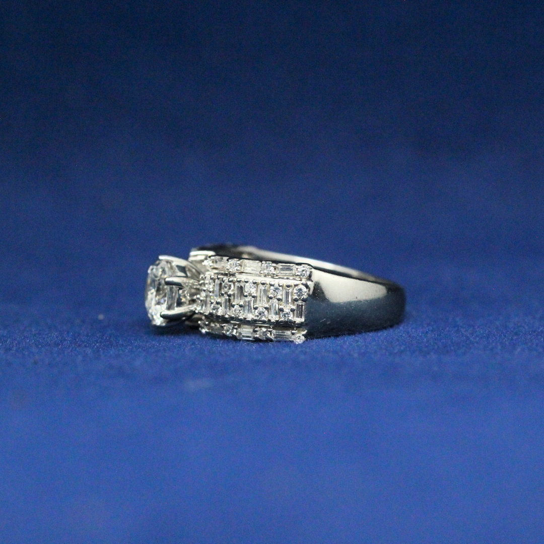 Left side view of Starlight Symphony Ring with Moissanite diamonds – Fine jewelry

