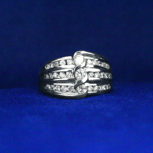 Front view of Swirl Bridal Ring with Moissanite diamonds – Fine jewelry



