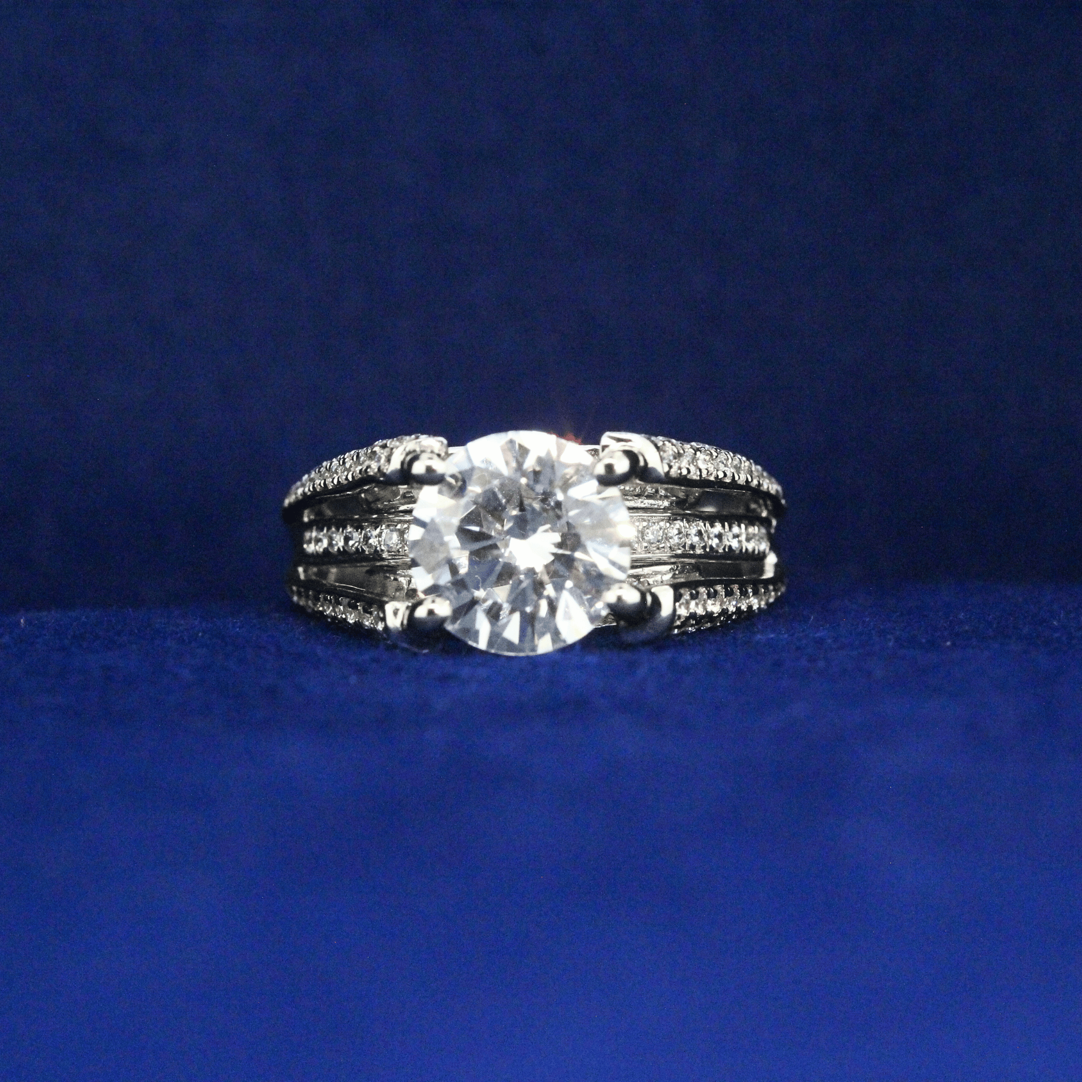 Front view of Three Layer Solitaire Ring with Moissanite diamonds – Fine jewelry

