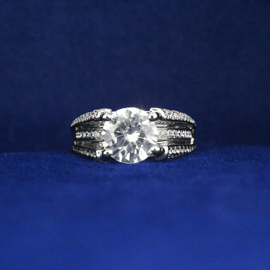 Front view of Three Layer Solitaire Ring with Moissanite diamonds – Fine jewelry

