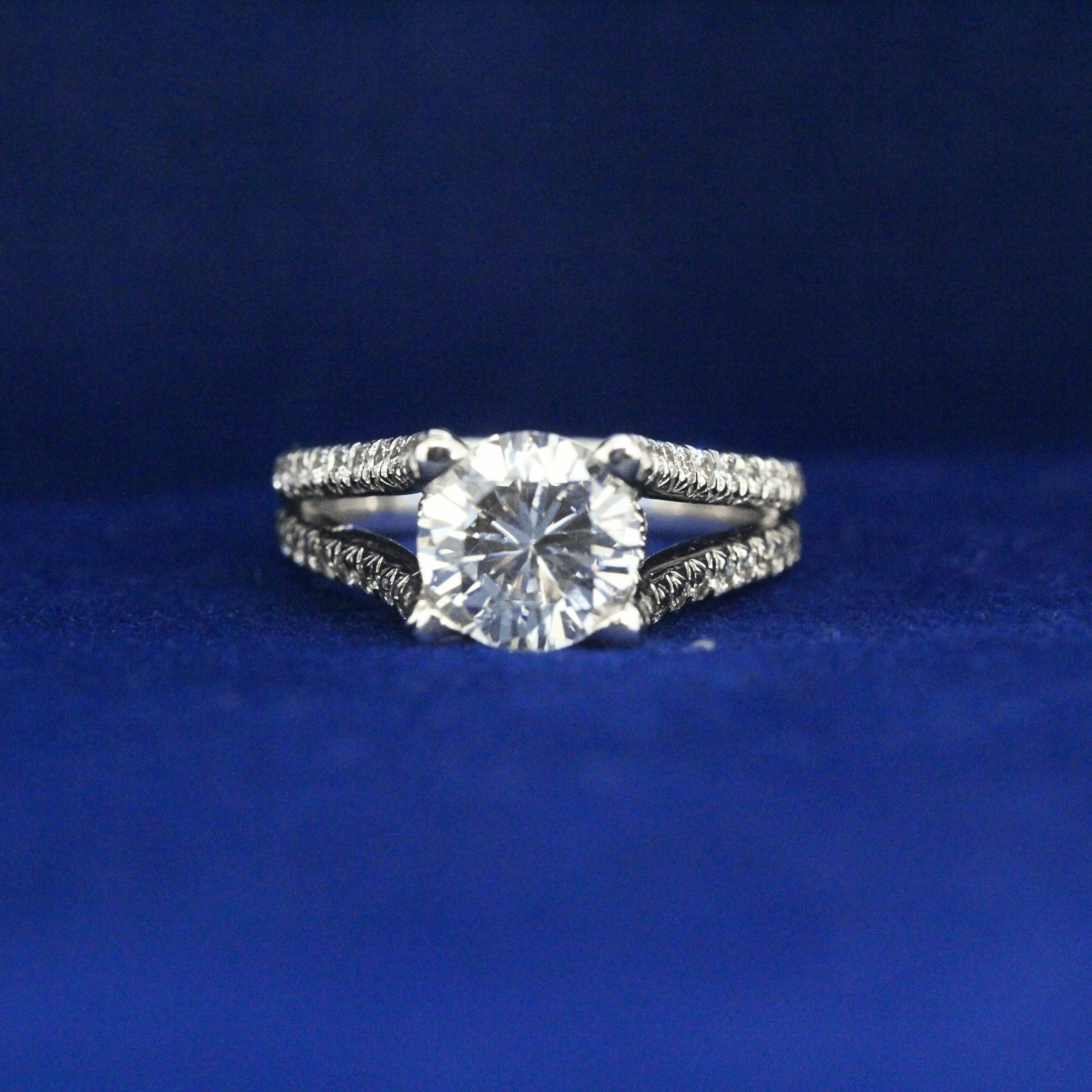 Front view of Two Layer Solitaire Ring with Moissanite diamonds – Fine jewelry

