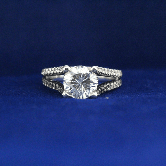 Front view of Two Layer Solitaire Ring with Moissanite diamonds – Fine jewelry

