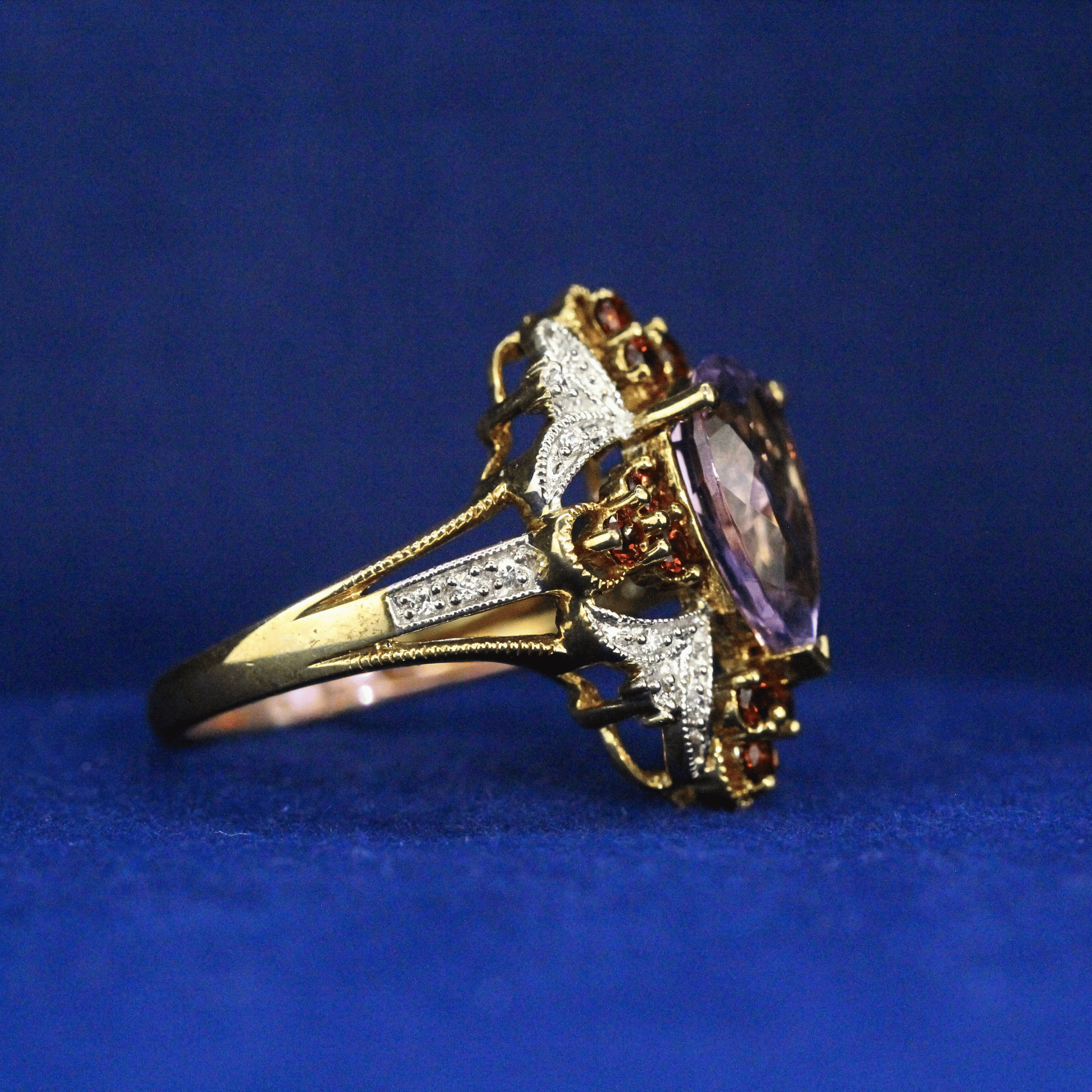 Right side view of Unique Birthstone Ring with customizable gemstones – Fine jewelry

