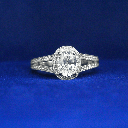 Front view of Valina Oval Cut Diamond Engagement Ring with Moissanite diamonds – Fine jewelry

