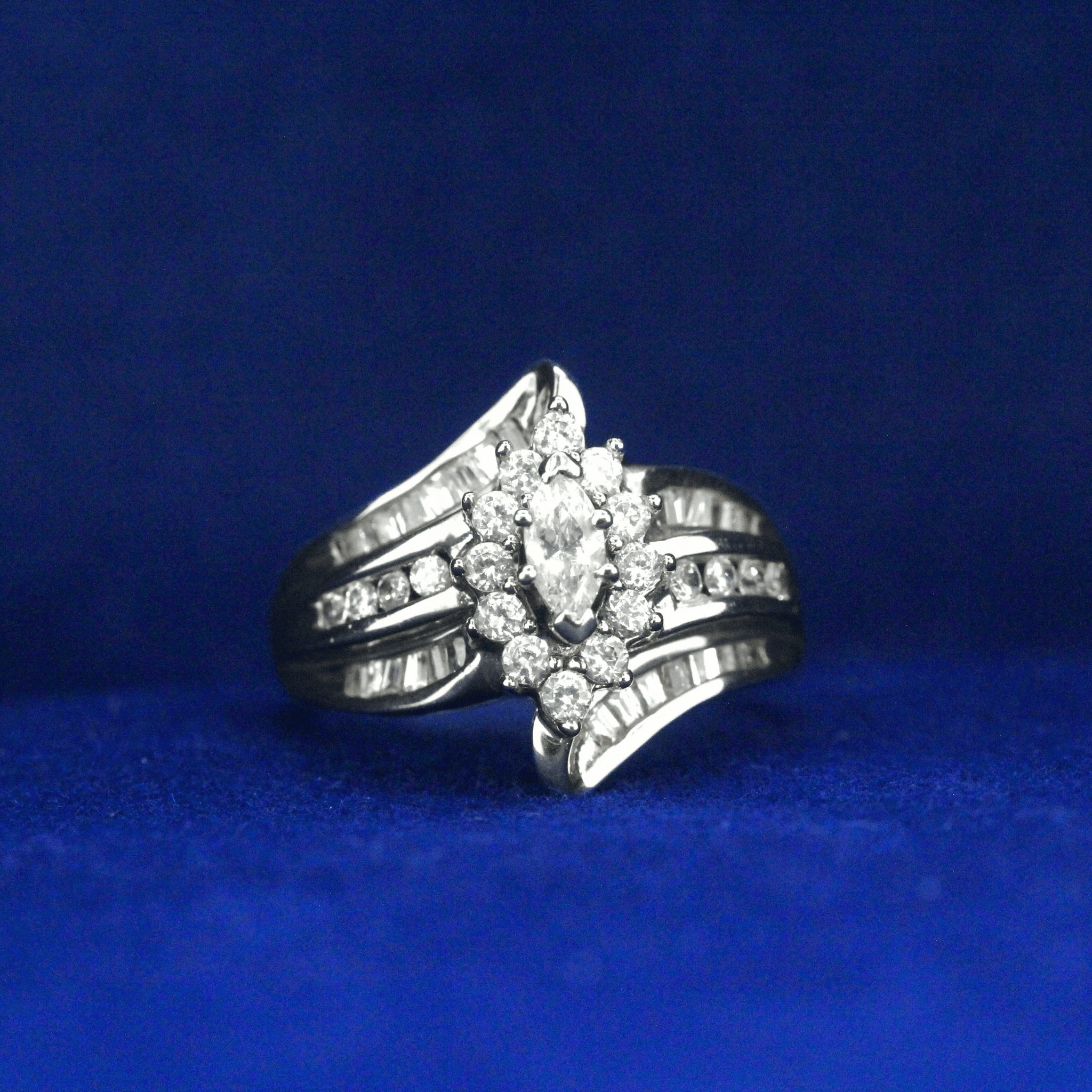 Front view of Vintage Marquise Ring with Moissanite diamonds – Fine jewelry

