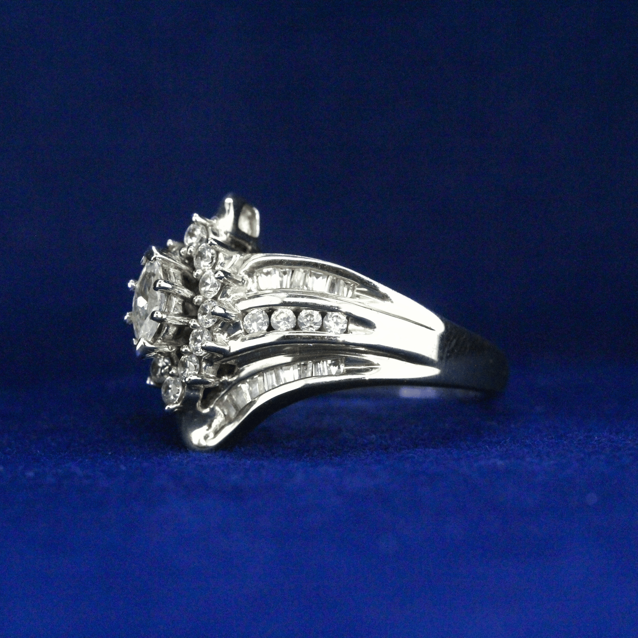 Left side view of Vintage Marquise Ring with Moissanite diamonds – Fine jewelry

