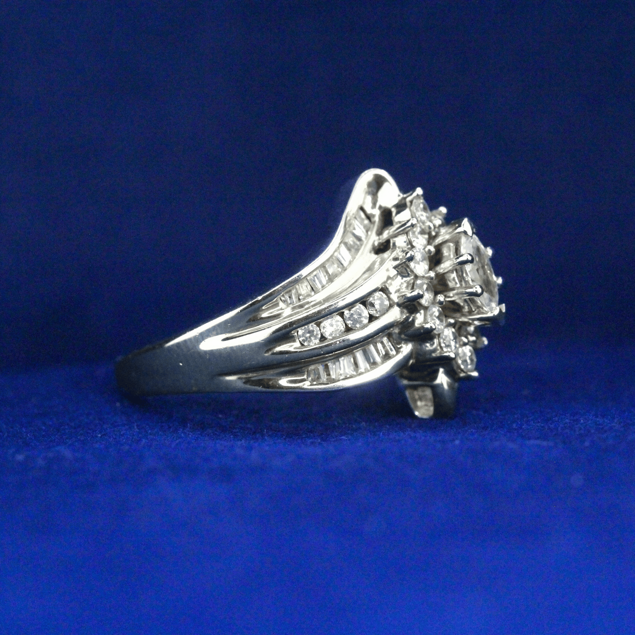 Right side view of Vintage Marquise Ring with Moissanite diamonds – Fine jewelry

